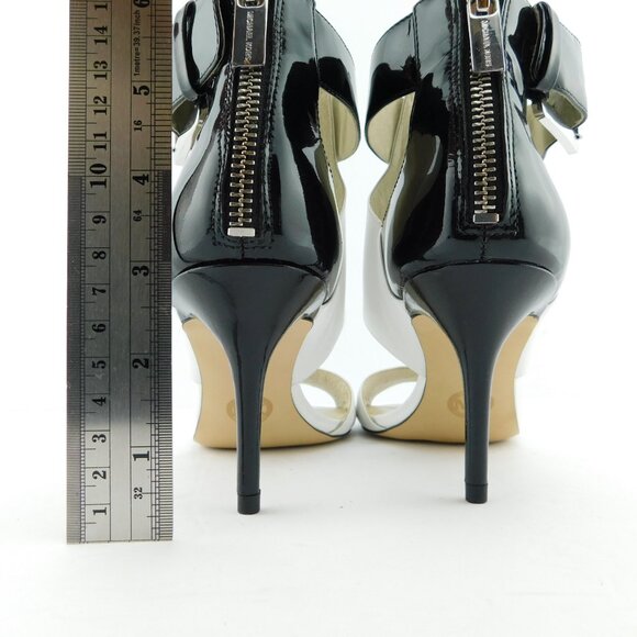 MICHAEL KORS Black White Color Block Leather Logo Buckle Heel Sandals 6 - Picture 5 of 7